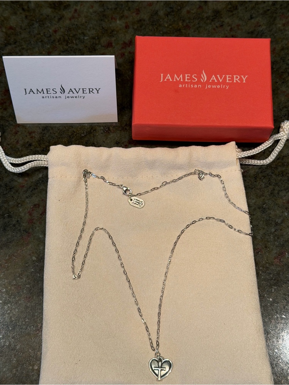 James Avery Silver Heart Cross Pendant Necklace